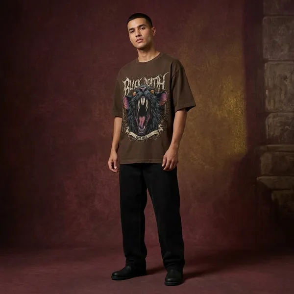Brown_French_Terry_Cotton_Oversized_Panther_Graphic_T_Shirt_For_Unisex