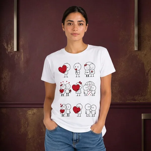 White_Cotton_Regular_Fit_Couple_Print_Round_Neck_T_Shirt_For_Unisex_Pack_Of_2