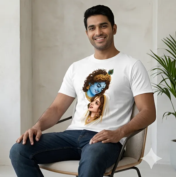 White_Cotton_Regular_Fit_Radha_Krishna_Graphic_T_Shirt_For_Unisex