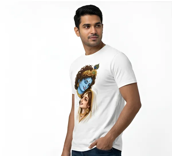 White_Cotton_Regular_Fit_Radha_Krishna_Graphic_T_Shirt_For_Unisex