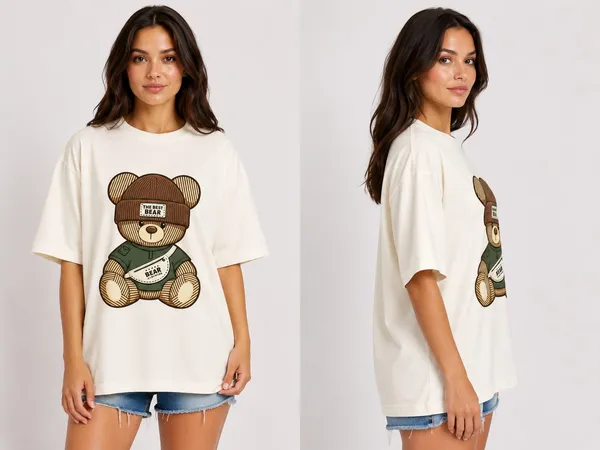 Cream_Cotton_Oversized_Teddy_Bear_Graphic_T_Shirt_For_Unisex