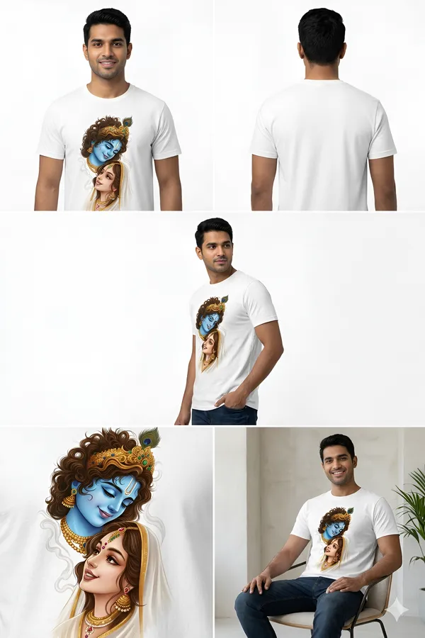 White_Cotton_Regular_Fit_Radha_Krishna_Graphic_T_Shirt_For_Unisex