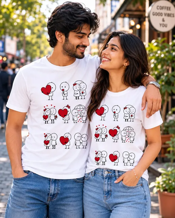 White_Cotton_Regular_Fit_Couple_Print_Round_Neck_T_Shirt_For_Unisex_Pack_Of_2