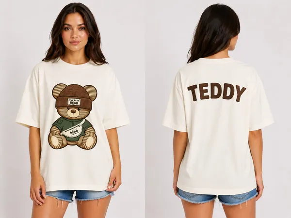 Cream_Cotton_Oversized_Teddy_Bear_Graphic_T_Shirt_For_Unisex