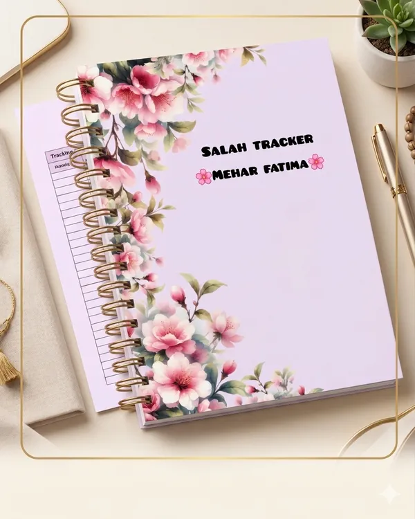 Personalized_Salah_namaz_Tracker_Spiral_Notebook_26_pages_covered_2_years_salah_in_one_book-_Pink_Floral_Design_By_Mehar_Fatima