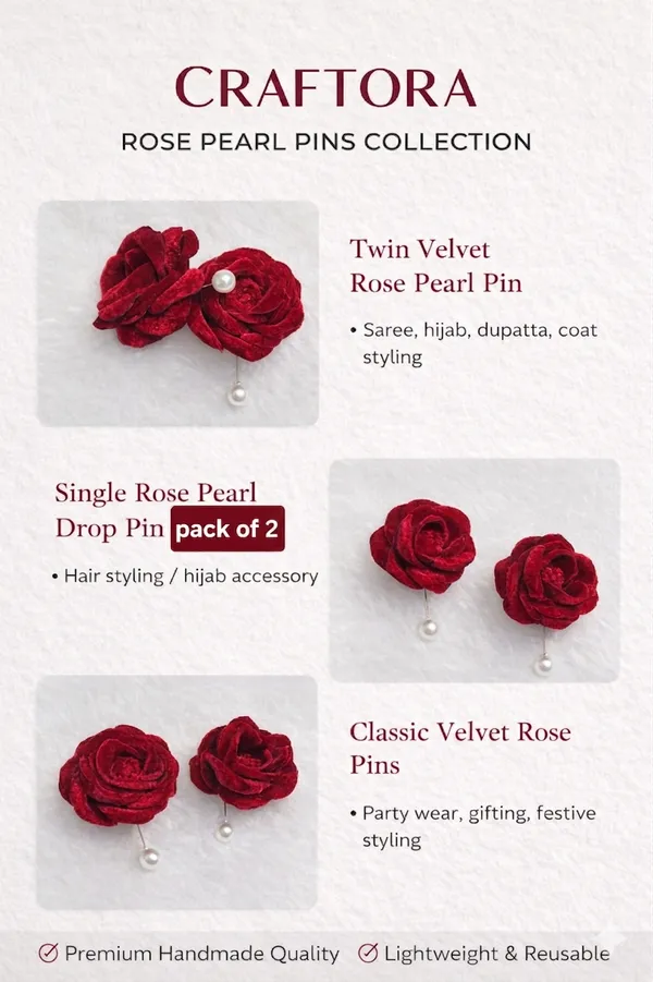 CRAFTORA_Duet:_Velvet_Rose_Pearl_Pin_Combo_pack_of_2