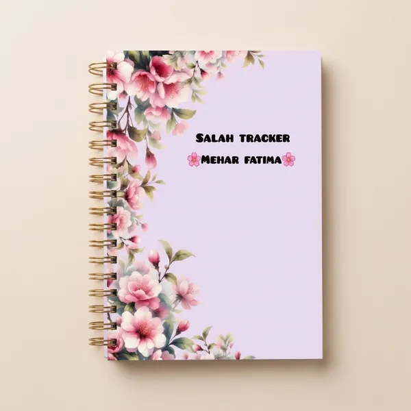 Personalized_Salah_namaz_Tracker_Spiral_Notebook_26_pages_covered_2_years_salah_in_one_book-_Pink_Floral_Design_By_Mehar_Fatima