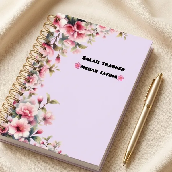 Personalized_Salah_namaz_Tracker_Spiral_Notebook_26_pages_covered_2_years_salah_in_one_book-_Pink_Floral_Design_By_Mehar_Fatima