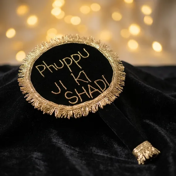 Personalized_Wedding_Flash_Boards_With_Golden_Fringe_Trim_Pack_Of_4