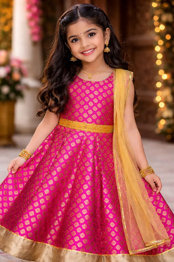 Fuschia_Pink_Ethnic_Gown_With_Yellow_Dupatta