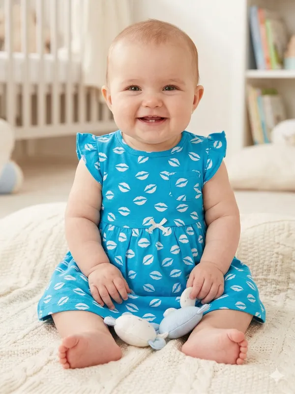 White_Lips_Print_Blue_Dress