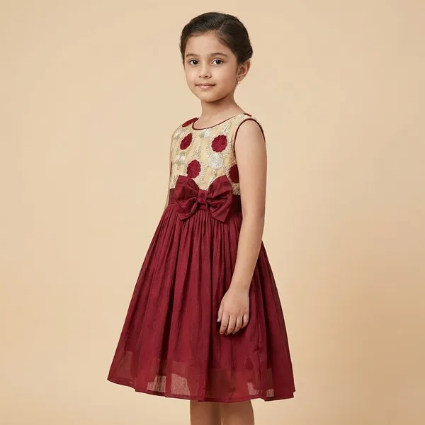 Phlox_Design_V_Neck_Party_Dress_Maroon