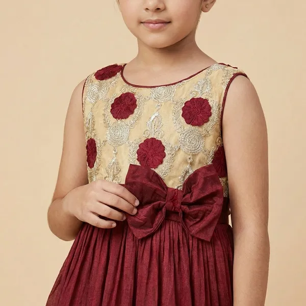 Phlox_Design_V_Neck_Party_Dress_Maroon
