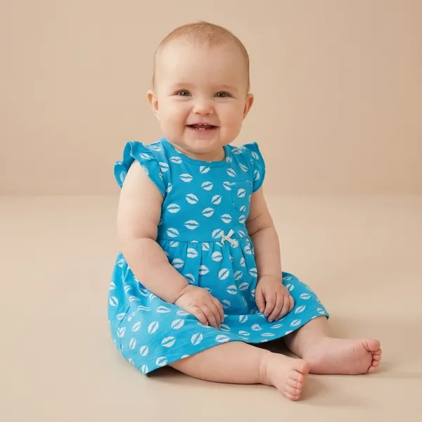 White_Lips_Print_Blue_Dress