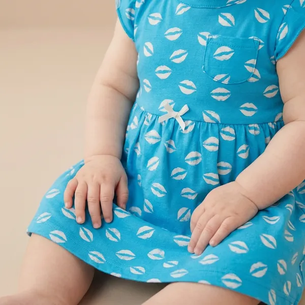 White_Lips_Print_Blue_Dress