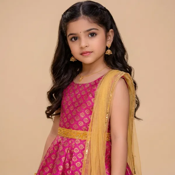 Fuschia_Pink_Ethnic_Gown_With_Yellow_Dupatta