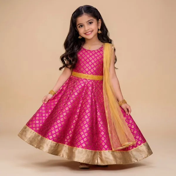 Fuschia_Pink_Ethnic_Gown_With_Yellow_Dupatta
