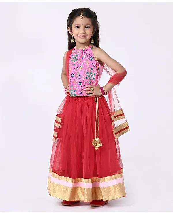 Halter_Neck_Embroidered_Lehenga_Choli_Pink_&_Red