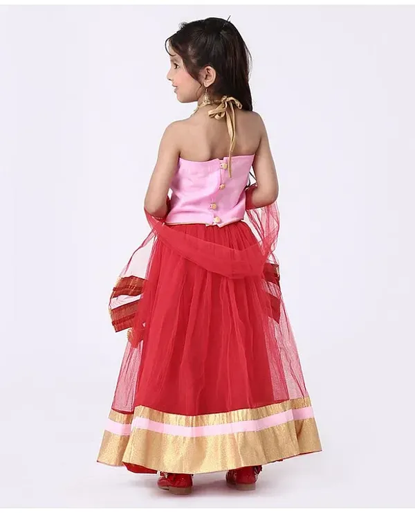 Halter_Neck_Embroidered_Lehenga_Choli_Pink_&_Red