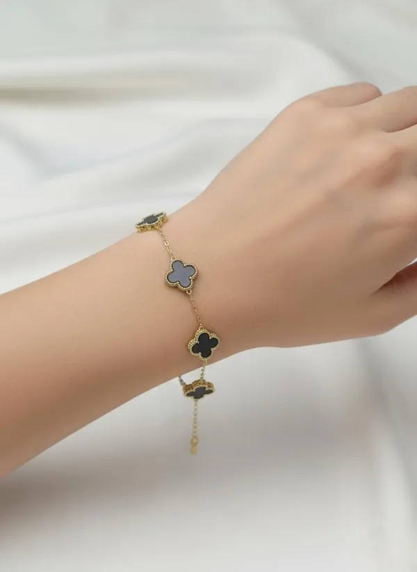 Clover_Gold_Bracelet_Adjustable_-_Black