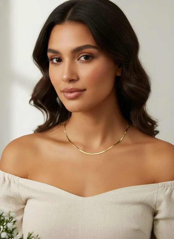 Flat_Chain_Necklace_Gold_Tone_Anti_Tarnish_Non_Adjustable