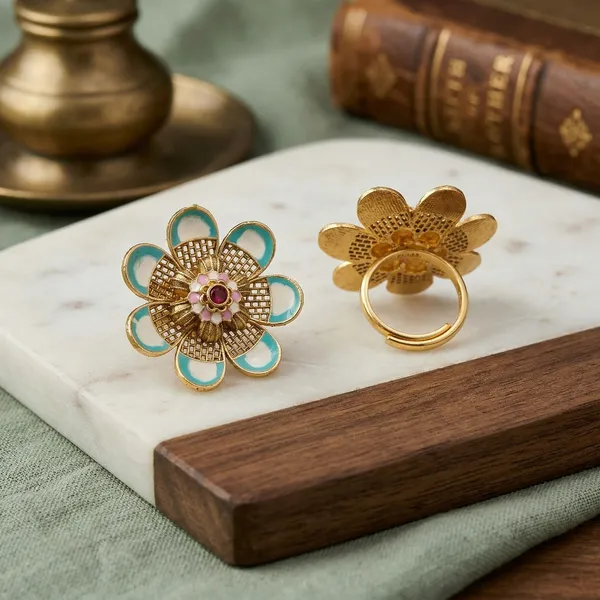 Gold_Antique_Toned_Meenakari_Floral_Statement_Ring_For_Women