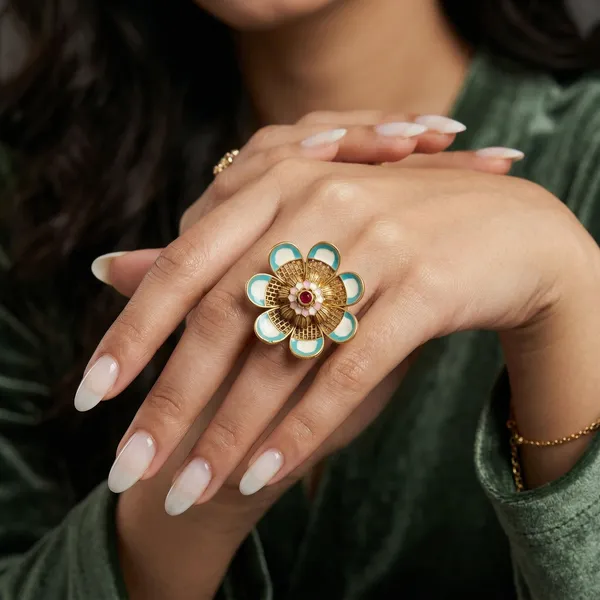 Gold_Antique_Toned_Meenakari_Floral_Statement_Ring_For_Women