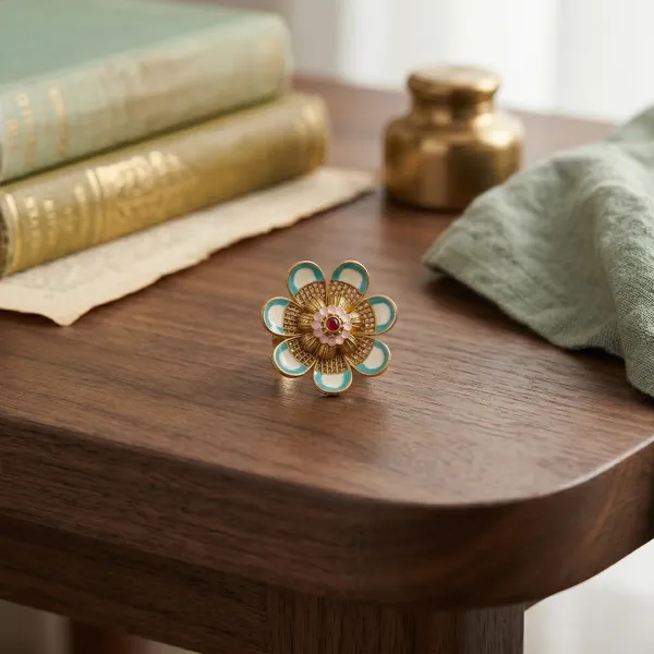 Gold_Antique_Toned_Meenakari_Floral_Statement_Ring_For_Women