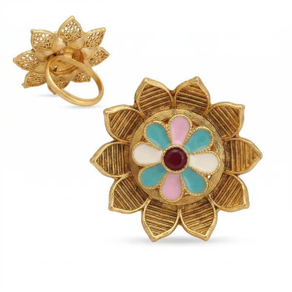 Gold_Plated_Antique_Sunburst_Meenakari_Ring_For_Women