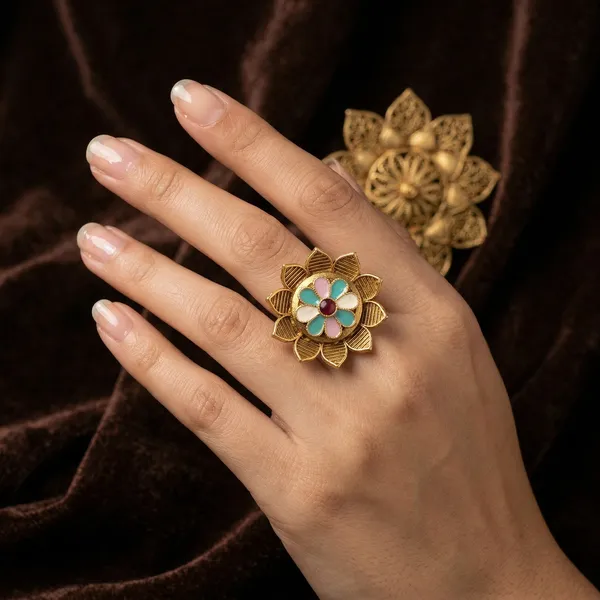 Gold_Plated_Antique_Sunburst_Meenakari_Ring_For_Women