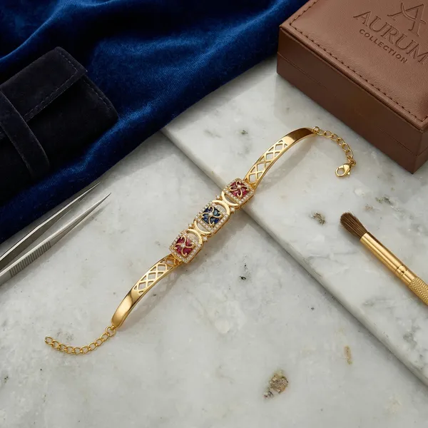 Gold_Plated_Antique_Geometric_Link_Bracelet_For_Women