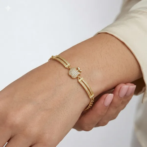Gold_Plated_Antique_Apple_Charm_Bracelet_For_Women