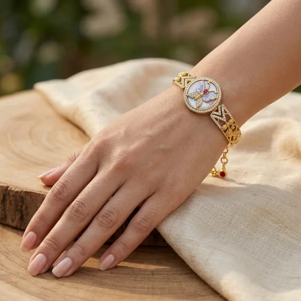 Gold_Plated_Antique_Butterfly_Charm_Bracelet_For_Women