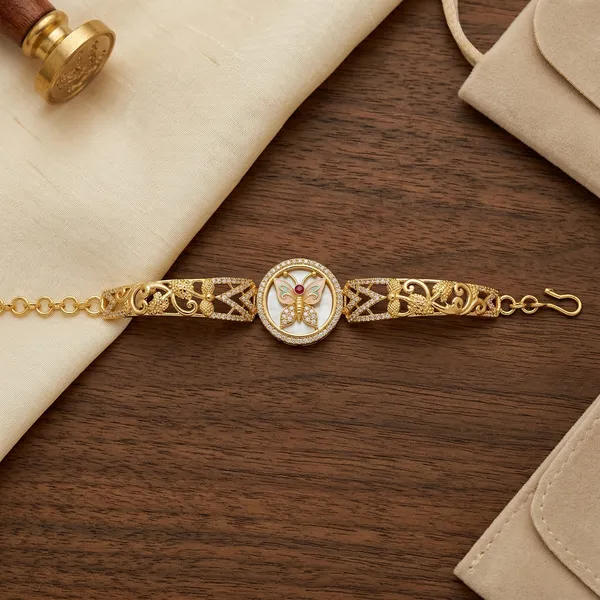 Gold_Plated_Antique_Butterfly_Charm_Bracelet_For_Women