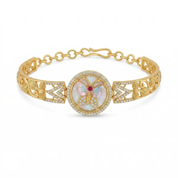 Gold_Plated_Antique_Butterfly_Charm_Bracelet_For_Women