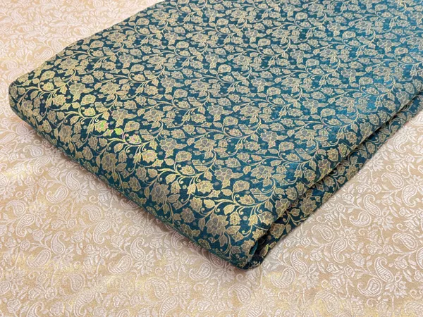 Peacock_Blue_Floral_Semi_Banarasi_Brocade_Fabric_(Price_Per_Meter)