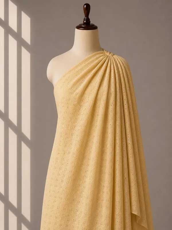 Beige_Chikan_Embroidered_Hakoba_Cotton_Fabric_(Price_Per_Meter)