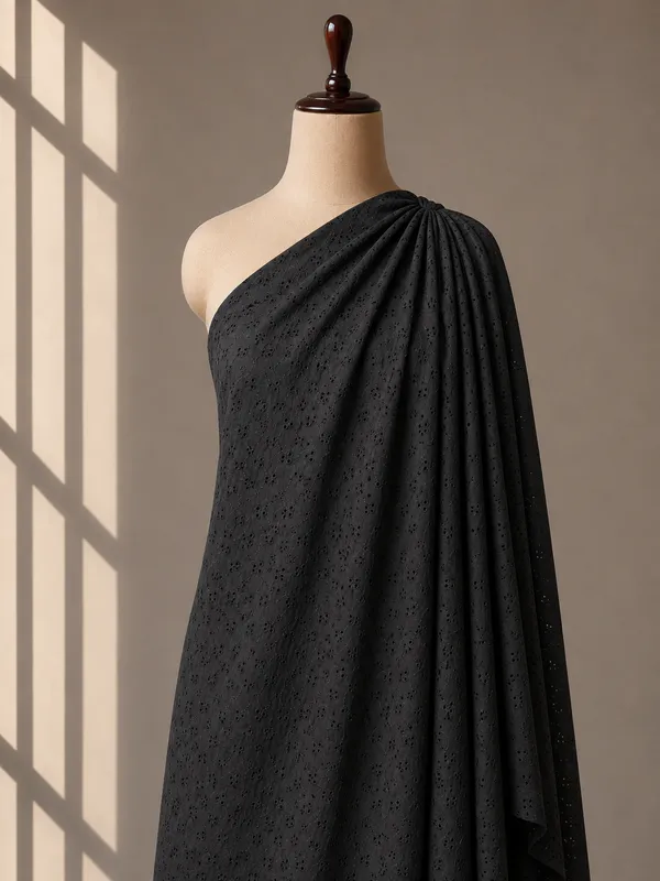 Black_Chikan_Embroidered_Hakoba_Cotton_Fabric_(Price_Per_Meter)