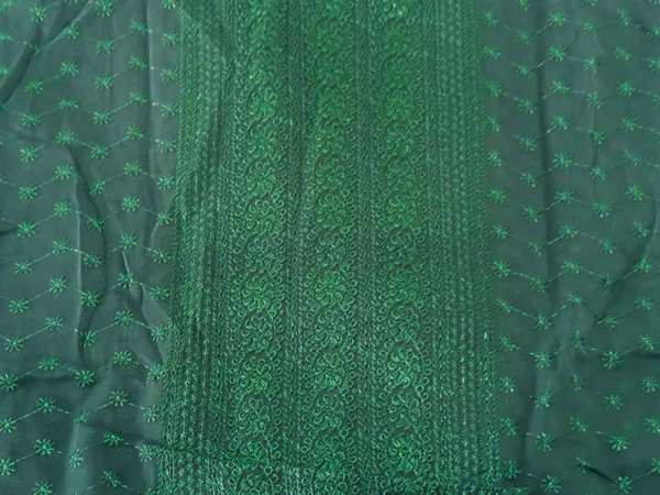 Bottle_Green_Georgette_Fabric_With_Thread_Embroidery_Panel_Work_(Price_Per_Meter)