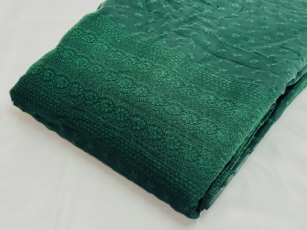 Bottle_Green_Georgette_Fabric_With_Thread_Embroidery_Panel_Work_(Price_Per_Meter)