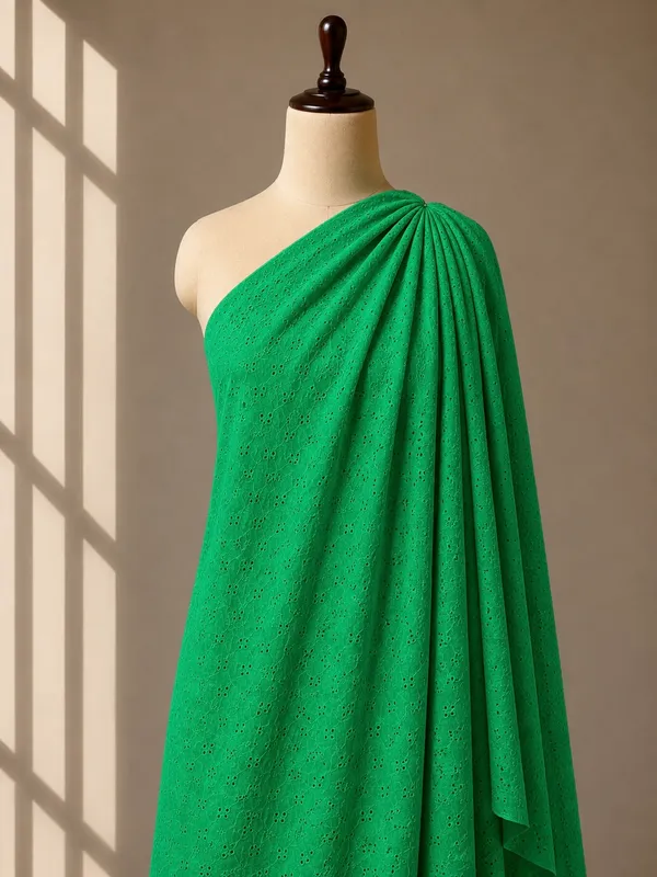 Green_Chikan_Embroidered_Hakoba_Cotton_Fabric_(Price_Per_Meter)