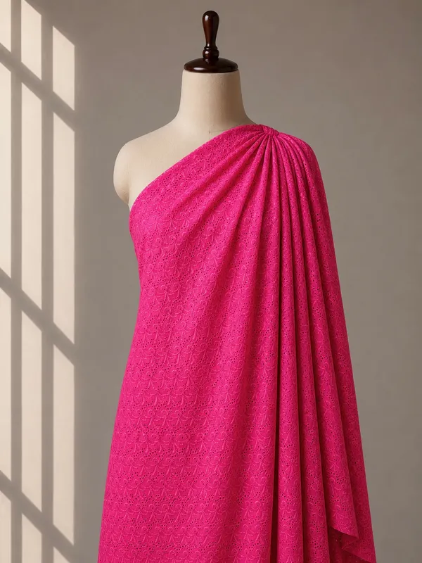 Magenta_Pink_Chikan_Embroidered_Hakoba_Cotton_Fabric_(Price_Per_Meter)