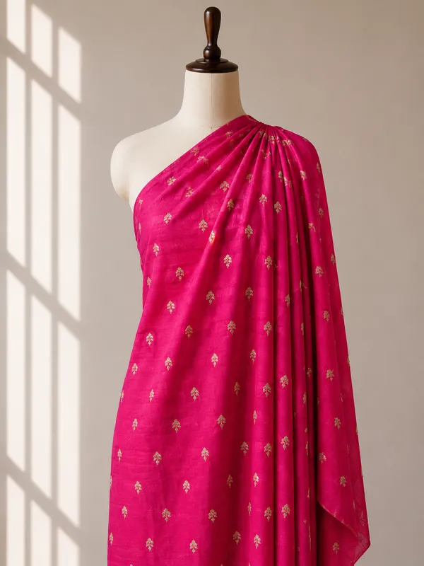 Magenta_Pink_Floral_Butti_Embroidered_Premium_Vichitra_Silk_Fabric_(Price_Per_Meter)