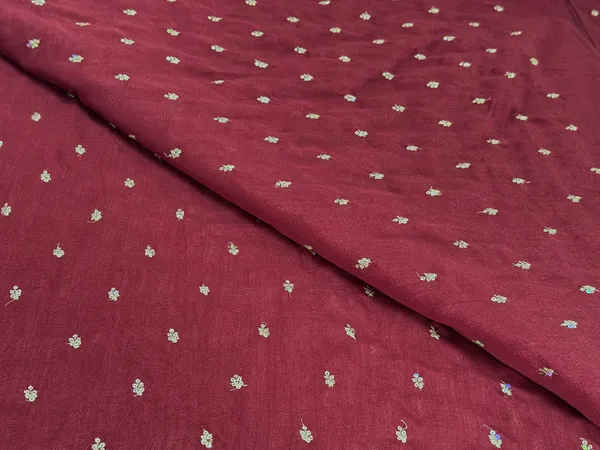 Maroon_Floral_Butti_Embroidered_Premium_Vichitra_Silk_Fabric_(Price_Per_Meter)