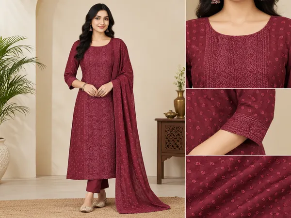 Maroon_Georgette_Fabric_With_Thread_Embroidery_Panel_Work_(Price_Per_Meter)