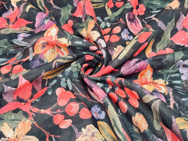 Multicolor_Floral_Digital_Printed_Black_Soft_Chanderi_Cotton_Fabric_(Price_Per_Meter)