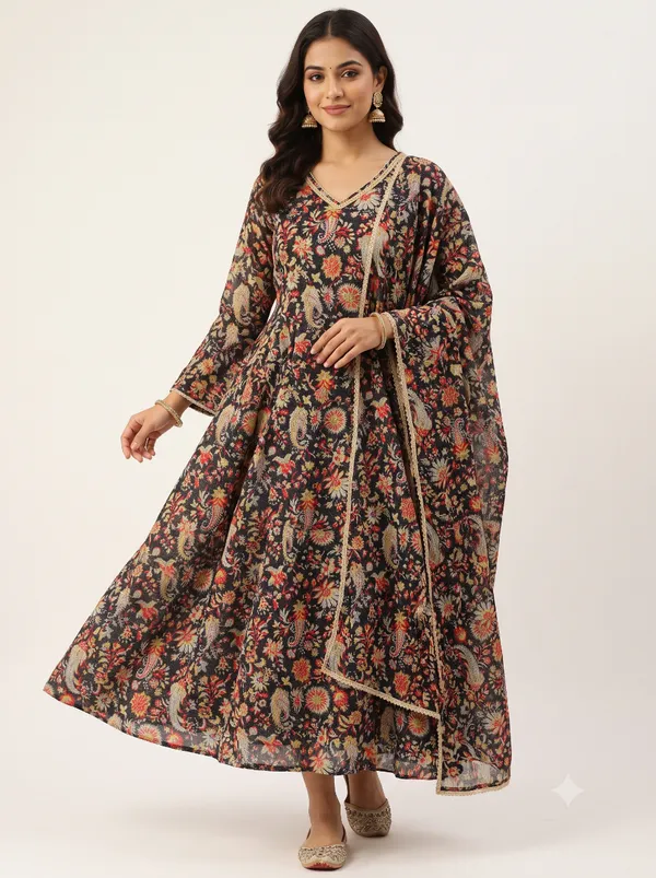 Multicolor_Floral_Digital_Printed_Black_Soft_Chanderi_Cotton_Fabric_(Price_Per_Meter)