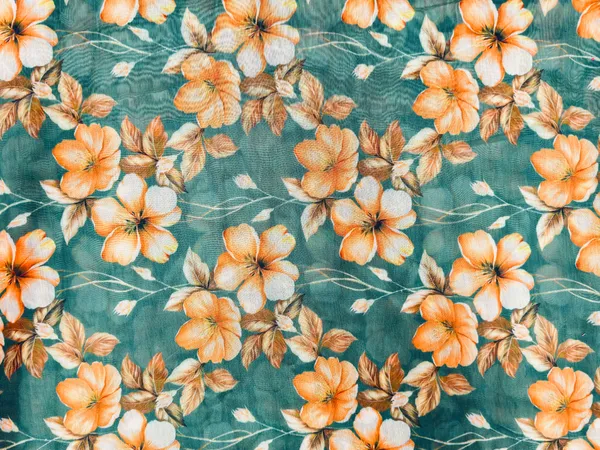 Orange_Floral_Digital_Printed_Teal_Green_Soft_Chanderi_Cotton_Fabric_(Price_Per_Meter)