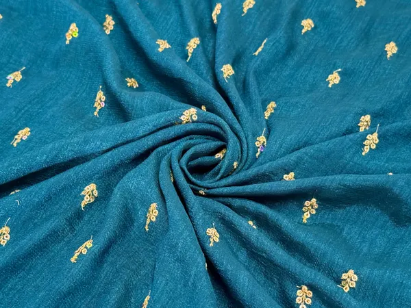 Peacock_Blue_Floral_Butti_Embroidered_Premium_Vichitra_Silk_Fabric_(Price_Per_Meter)