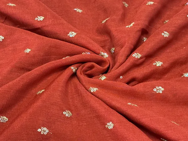 Rust_Brown_Floral_Butti_Embroidered_Premium_Vichitra_Silk_Fabric_(Price_Per_Meter)